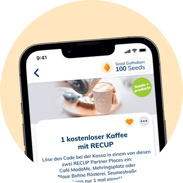 Ein App-Bildschirm, der einen Screenshot eines Gutscheins für kostenlosen Kaffee zeigt