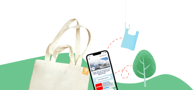 Илюстрация на goodbag с дърво и пластмасова торба