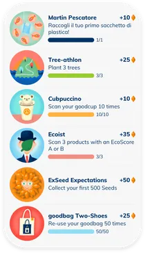 Schermata dell'app goodbag con i risultati