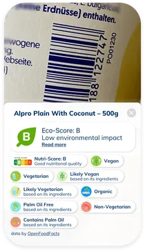 Schermata dell'app goodbag con lo scanner dei prodotti