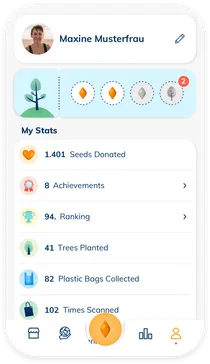 Schermata dell'app goodbag con l'impatto e il profilo visibili