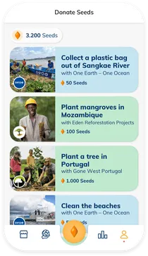Schermata dell'app goodbag con una selezione di diverse ONG a cui donare