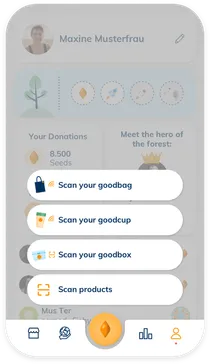 Schermata dell'app goodbag con il menu di scansione