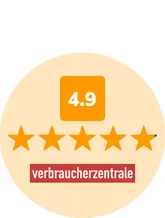лого Verbraucherzentrale с рейтинг 4.9 от 5 звезди