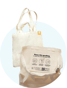 Eine leere goodbag mit Innentasche und doppelten Henkeln